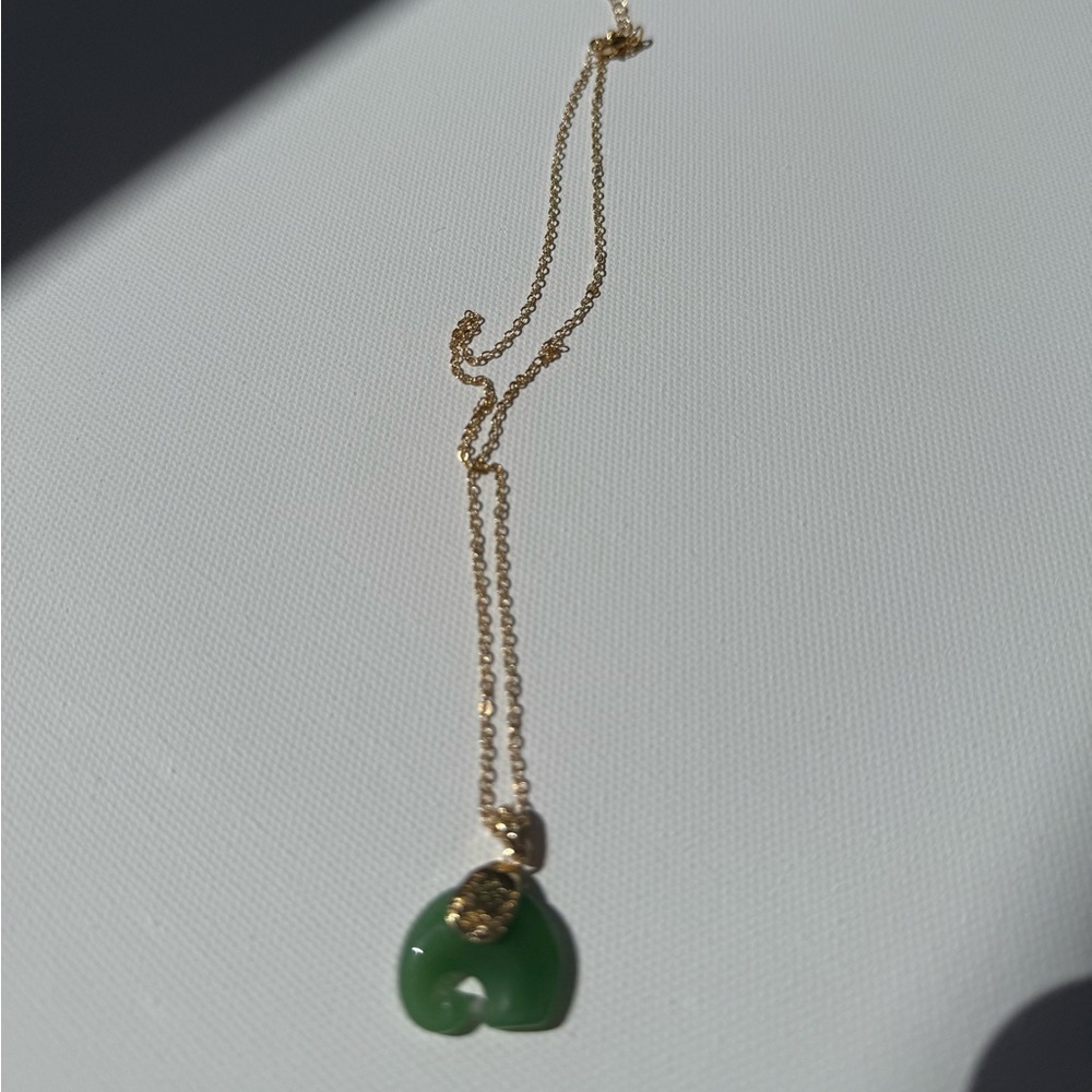 Natural Necklace Green Jade Elephant Pendant | 18K Gold Plated Chain Necklace - Picture 11 of 12